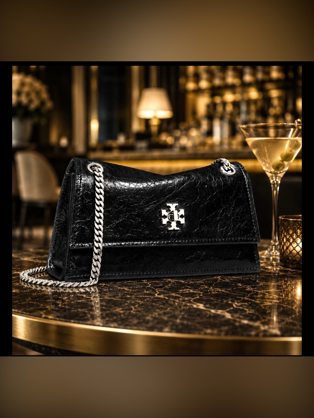 Tory Burch Kira Black Leather Turn Lock Mini Shoulder Bag/Crossbody Bag